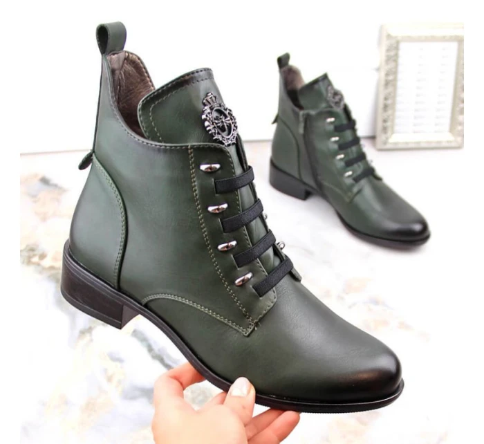 Jezzi W JEZ412B zelené zateplené čižmy s plochým podpätkom Jezzi W JEZ412B zelené zateplené čižmy s plochým podpätkom