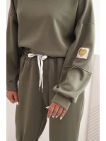Komplet dámský máslový s volnou mikinou a kalhotami s nápisem LOVE khaki