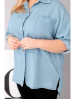 Dámske lyocelové tričko s predĺženým chrbtom a gombíkovými rukávmi Light Denim v nadmernej veľkosti