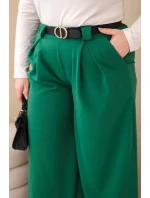 Dámské kalhoty Plus Size viskózové s širokými nohavicemi a páskem zelené