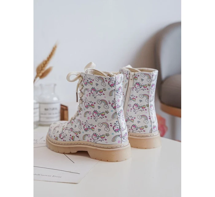 Ocieplane Botki Dziecięce Na Suwak Beżowe Dolida - Kucyki