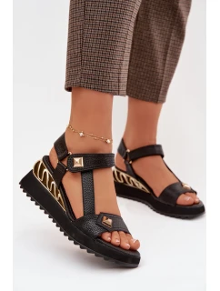 Kožené dámské sandály na platformě D&A CR61-3070 Černé