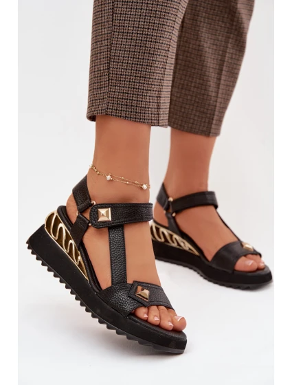 Kožené dámské sandály na platformě D&A CR61-3070 Černé