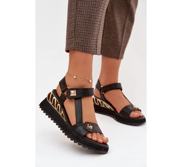 Kožené dámské sandály na platformě D&A CR61-3070 Černé