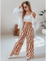 Dámske pruhované nohavice so širokými nohavicami ZEBRAVIBE beige/camel FashionStreet UY2655 Dámske pruhované nohavice so širokými nohavicami ZEBRAVIBE beige/camel FashionStreet UY2655