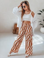 Dámske pruhované nohavice so širokými nohavicami ZEBRAVIBE beige/camel FashionStreet UY2655