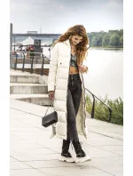 Dámska dlhá páperová bunda vo farbe ecru (AG3-3038)