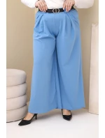 Plus veľkosť dámske široké nohavice z viskózy s opaskom modrá