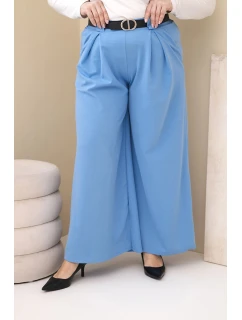 Plus veľkosť dámske široké nohavice z viskózy s opaskom modrá