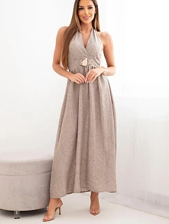Dámské maxi viskózové šaty vázané na krku s ozdobnou přezkou fango