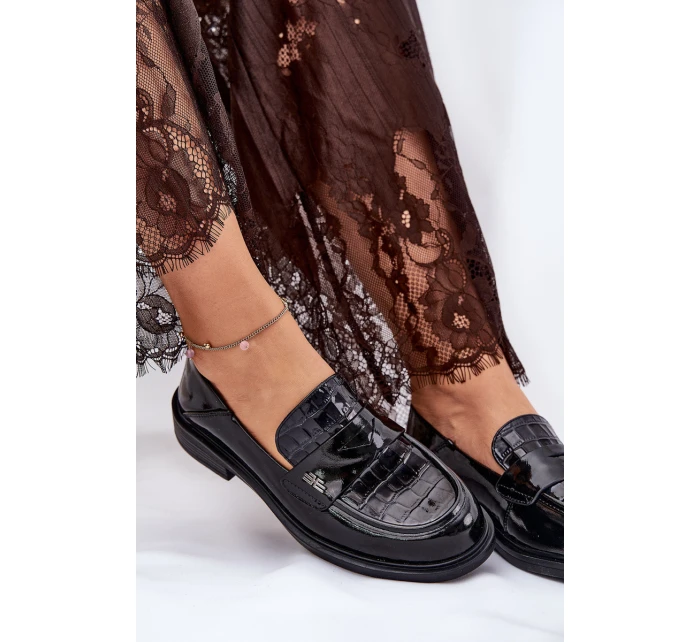 Lakierowane Skórzane Mokasyny Damskie Vinceza 91125 Czarne