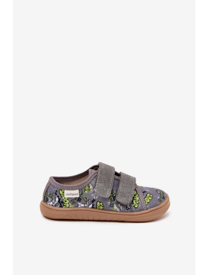 Kapcie Barefoot Chłopięce Z Grafiką Milami Szare Saphira