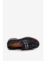 Skórzane Zamszowe Mokasyny Damskie Z Ozdobnym Detalem D&A MR52-178 Czarne