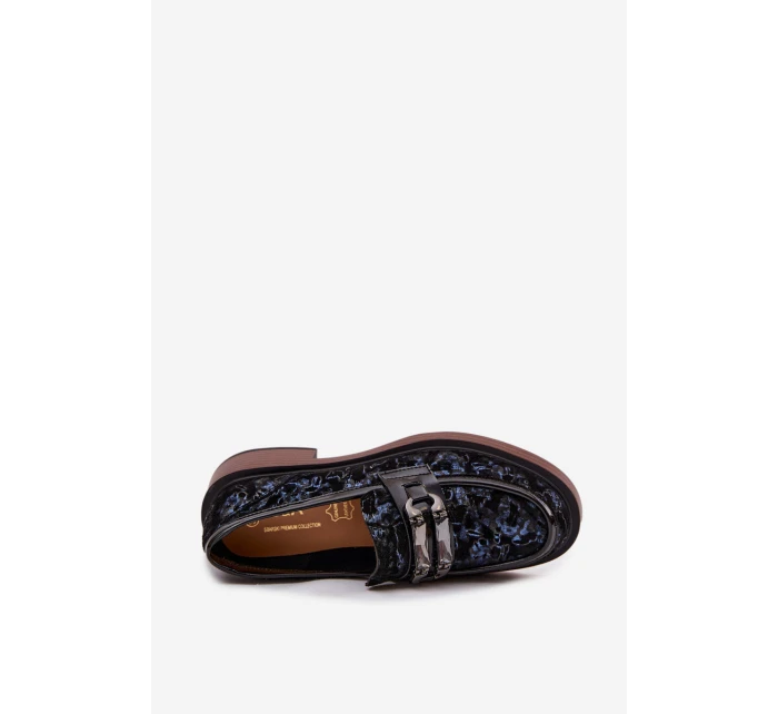 Skórzane Zamszowe Mokasyny Damskie Z Ozdobnym Detalem D&A MR52-178 Czarne