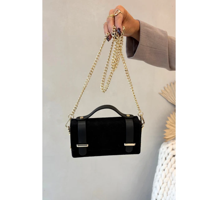 Kožená kabelka Z Přírodního Semiše S Řetízkem Černá Nivra