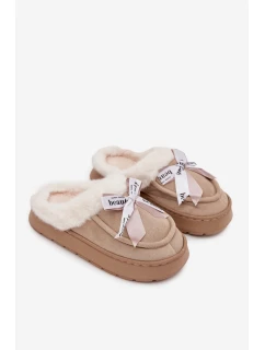 Dámske papuče s kožušinou a mašľou Fenella - béžové