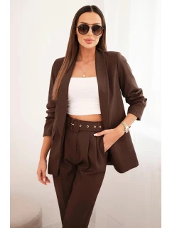 Komplet elegantní sako s kalhotami hnědý