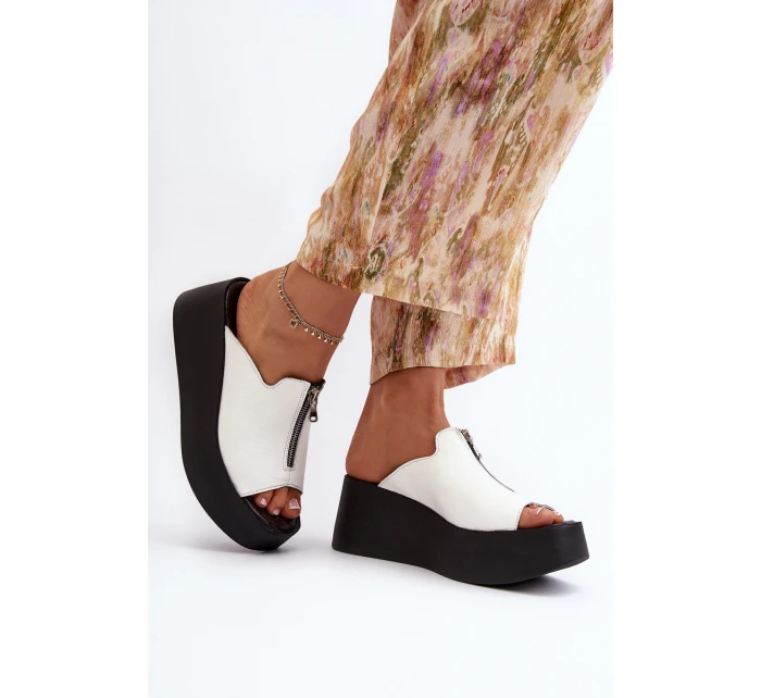 Zazoo 2916 Damskie Klapki Na Masywnej Platformie Z Suwakiem Białe