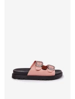 Klapki Damskie Z Klamrami Na Platformie Różowe Elamas Klapki Damskie Z Klamrami Na Platformie Różowe Elamas