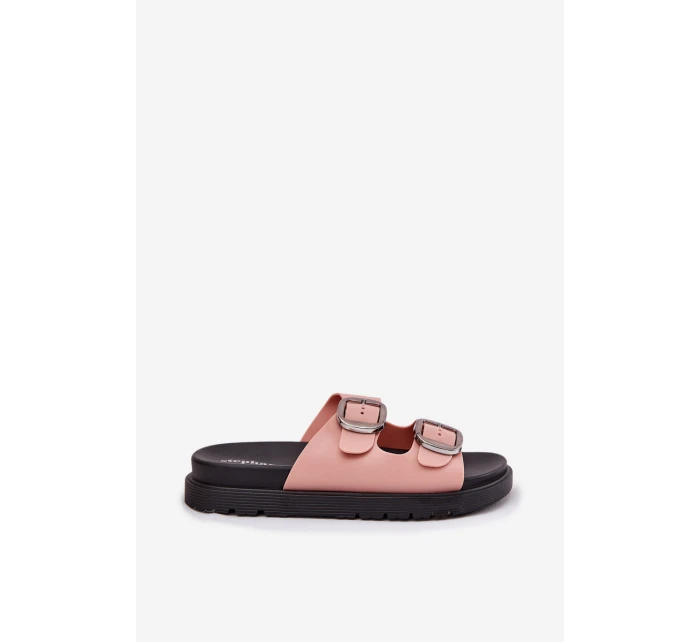 Klapki Damskie Z Klamrami Na Platformie Różowe Elamas Klapki Damskie Z Klamrami Na Platformie Różowe Elamas