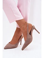 Dámské sandály na podpatku z přírodního semiše tmavě béžové Kandy