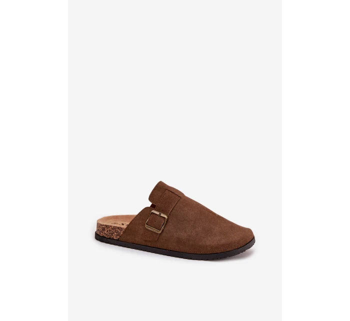 Dámske papuče a topánky na platforme s prackou - hnedé Selio