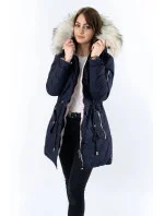 Tmavomodrá a ružová obojstranná dámska zimná bunda s kapucňou (w631) Tmavomodrá a ružová obojstranná dámska zimná bunda s kapucňou (w631)