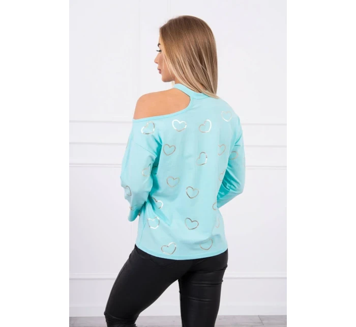 Blúzka s potlačou srdca v mätovej farbe