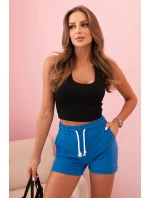 Dámske bavlnené šortky s elastickým pásom a viazaním v karmínovej farbe