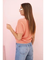 Dámský svetr z měkkého materiálu s výstřihem do V a krátkým rukávem model 21291595 - K-Fashion