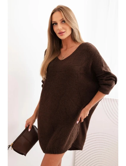 Dámské šaty Plus Size vlněné s výstřihem do V hnědá