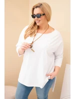 Dámská bavlněná blůza Plus Size asymetrická s náhrdelníkem bílá