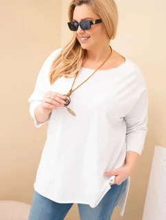 Dámská bavlněná blůza Plus Size asymetrická s náhrdelníkem bílá