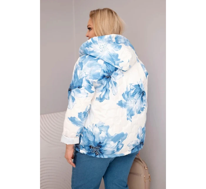 Dámske Plus veľkosť jarná bunda s kvetinovým vzorom modrá
