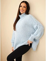 Dámský oversized model 22391394 s přídavkem vlny s rolákem a širokými rukávy modrý - K-Fashion
