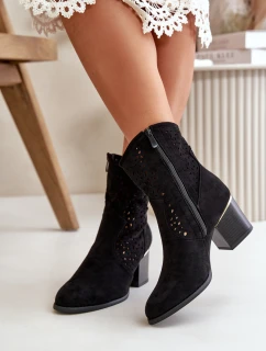 kotníčkové boty na podpatku z  se na zip černé model 21667313 - Boto