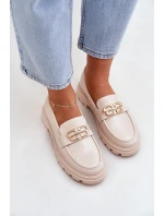 Mokasyny Damskie Ze Złotym Detalem Beżowe Trionna