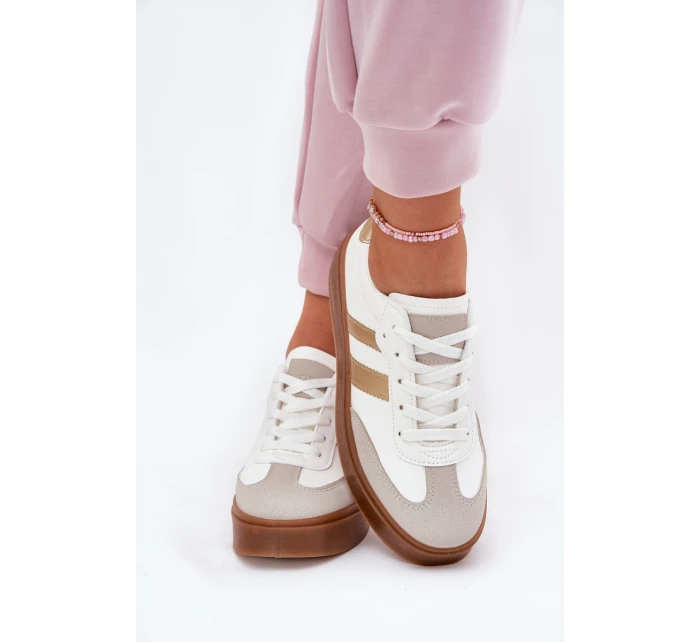 Sneakersy Damskie Na Platformie Z Eko Skóry Biało-Złote Elaraven