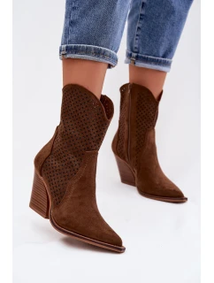 Dámské otevřené kotníkové boty na podpatku hnědé model 21956059 - Boto