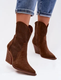 Dámské otevřené kotníkové boty na podpatku hnědé model 21956059 - Boto