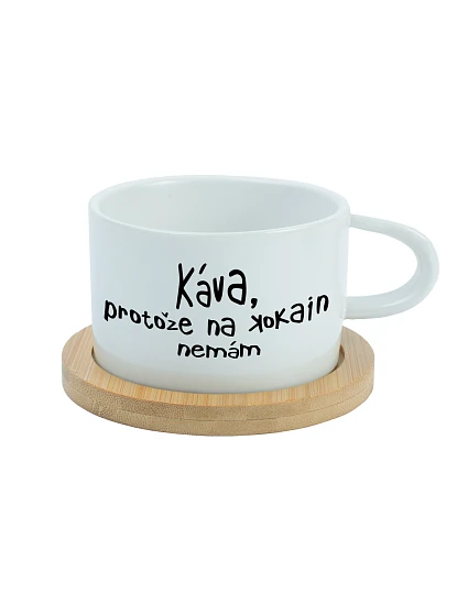 KÁVA, KEĎŽE NEMÁM KOKAÍN - biely hrnček s makrónkou 200 ml