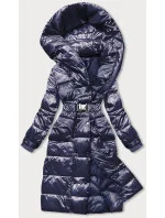 Tmavomodré dlhé dámske sako s opaskom (ag8-8002)