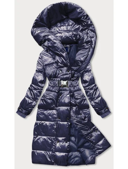 Tmavomodré dlhé dámske sako s opaskom (ag8-8002)