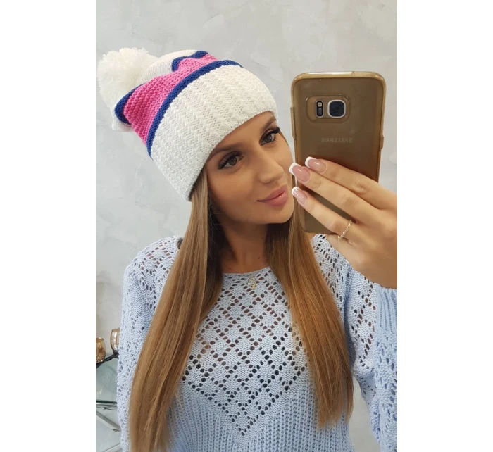 Dámska čiapka Kinga K297 biela+sivá+svetlo ružová