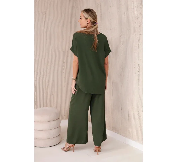 Súprava s náhrdelníkom blúzka + nohavice khaki