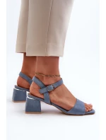 Sandały Damskie Na Klocku Z Eko Zamszu Niebieskie Leisha