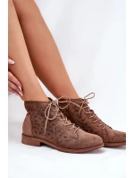 Niskie Botki Z Ażurowym Wzorem S.Barski HY51-185 Brązowe