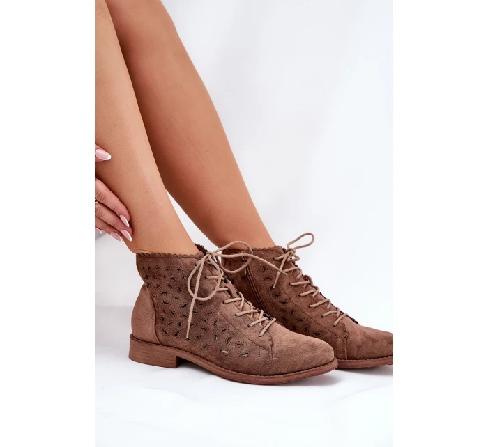 Niskie Botki Z Ażurowym Wzorem S.Barski HY51-185 Brązowe