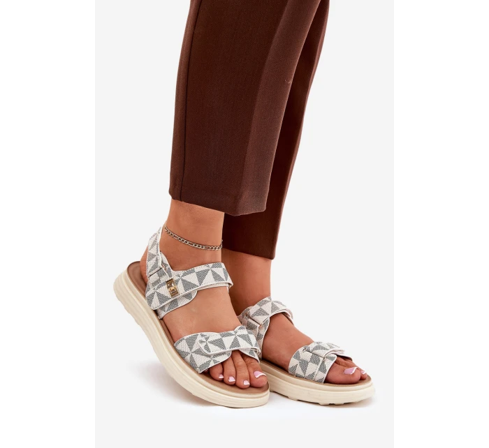 Materiałowe Sandały Damskie Na Platformie Beżowe Leriot Materiałowe Sandały Damskie Na Platformie Beżowe Leriot