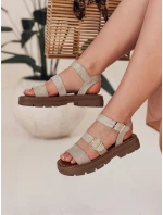 Dámske sandále s prackami SOLARIA beige FashionStreet ZY0888